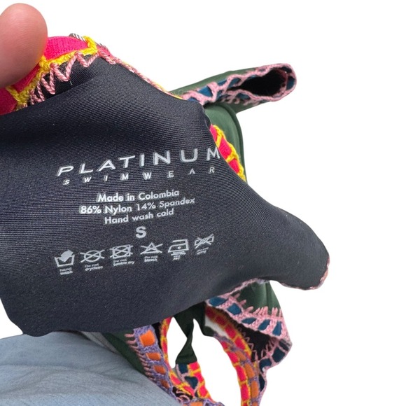 Platinum Swimwear PilyQ Olive Crochet Trim One Piece Small Trendy Vacation - Picture 6 of 6